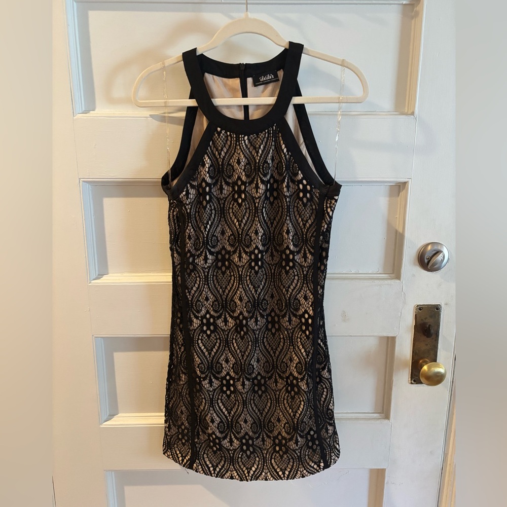 Lulus black and tan lace dress